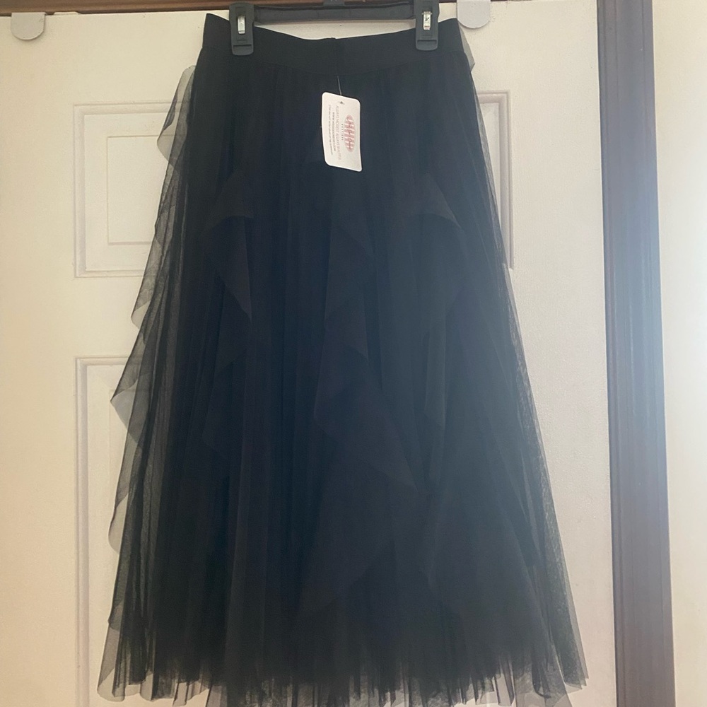 Rebdolls Black Maxi A-Line Skirt with Ruffled Tiers